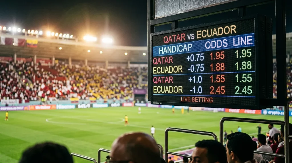 Asian handicap betting lines displayed for World Cup 2026 group stage matches