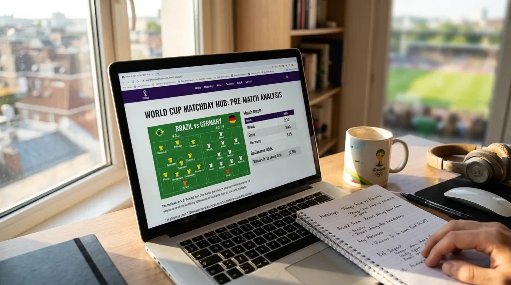 Pre-match analysis setup with team lineups and odds comparison before a World Cup 2026 fixture