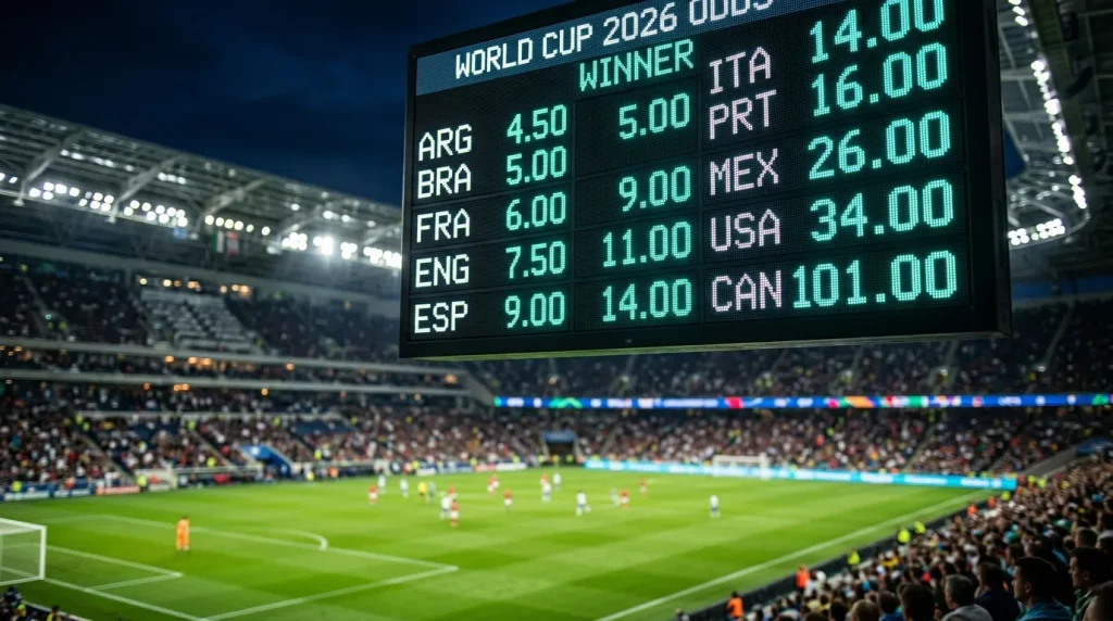 Decimal odds display for the 2026 FIFA World Cup betting markets