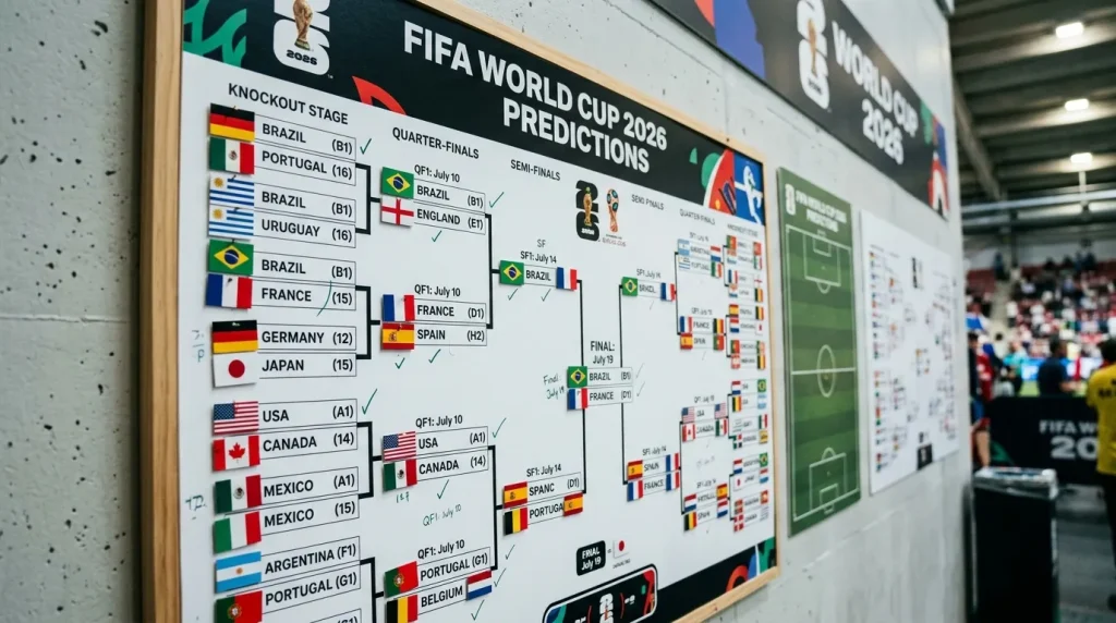 Tournament bracket and prediction board for the 2026 FIFA World Cup